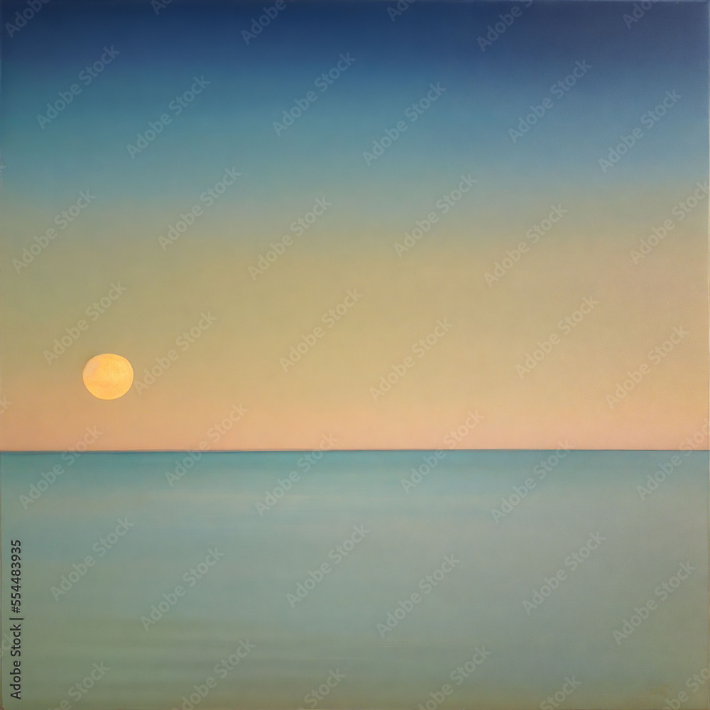 A minimalist watercolor painting of the full moon over a calm sea