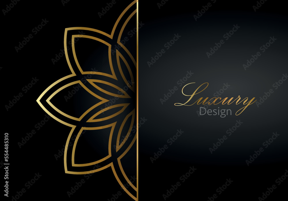 Vector abstract geometric golden background. Art deco wedding, party pattern, geometric ornament, linear style with leaves. Horizontal orientation luxury decoration element