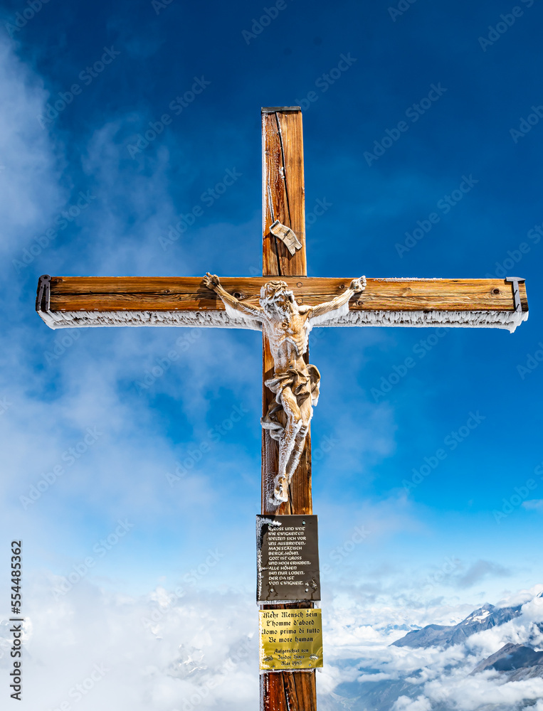 Jesus Christ on cross on top of Klein Matterhorn mountain Stock Photo ...