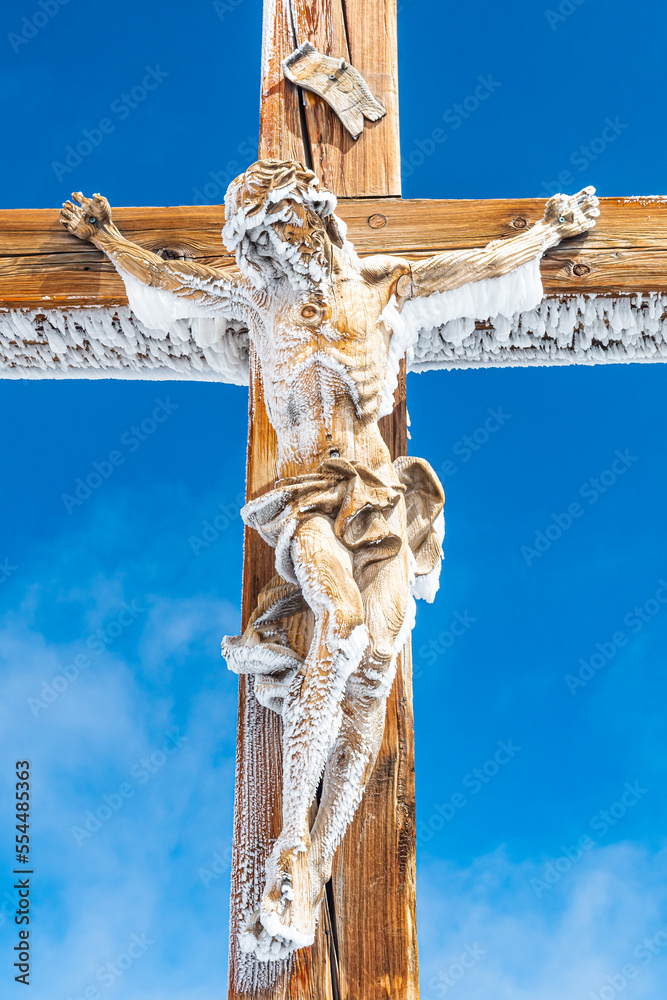 Jesus Christ on cross on top of Klein Matterhorn mountain Stock Photo ...