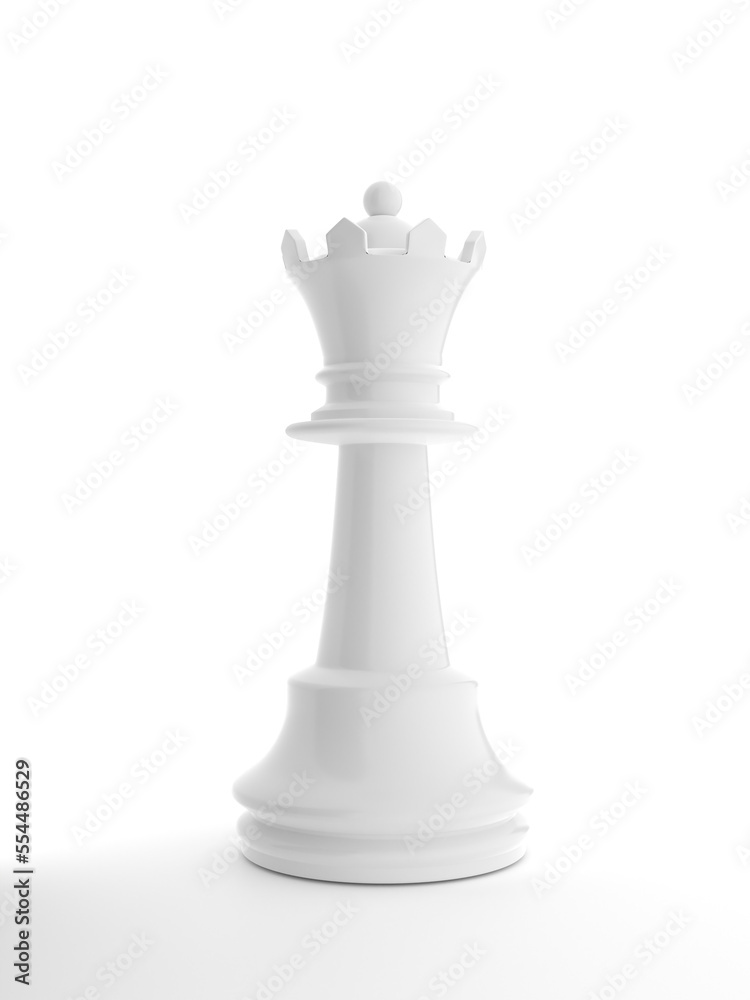 White Chess Queen On White Background - 3D Illustration Rendering White Chess Queen On White Background - 3D Illustration Rendering