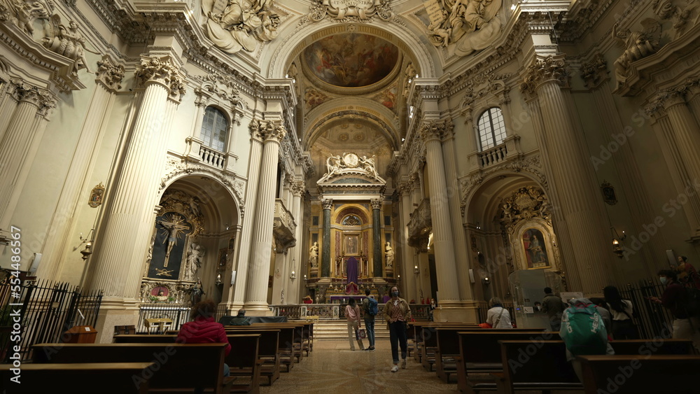 BOLOGNA ITALY CIRCA APRIL 2022 The Sanctuary of Santa Maria della Vita interior of traditional Catholic Church. Beautiful Western architecture