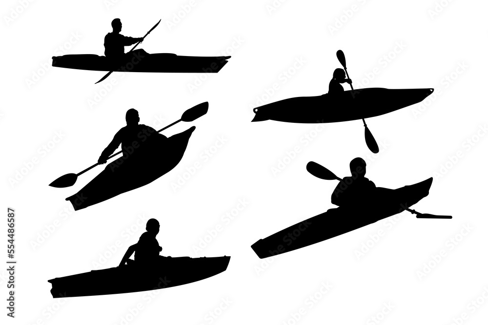 Set of silhouettes of kayak vector design