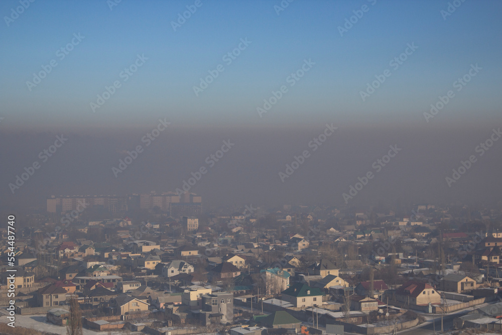 urban residential area in fog and smog