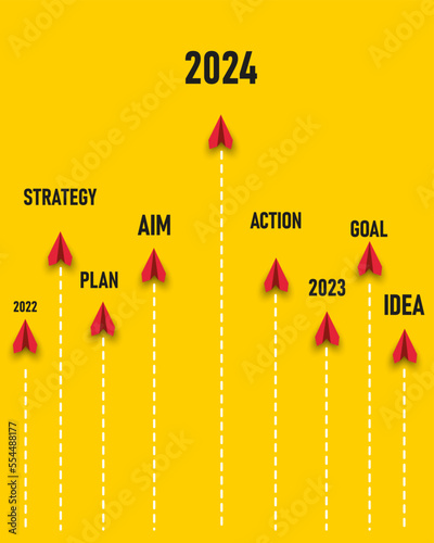 red planes flying to target,aim,plan,action,goal,idea,strategy,2024,2023,2022.Planning,opportunity,challenge and business strategy idea concept.