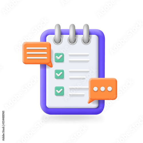 3d clipboard task plan with text bubble. Todo check list, approved project plan. Vector illustration