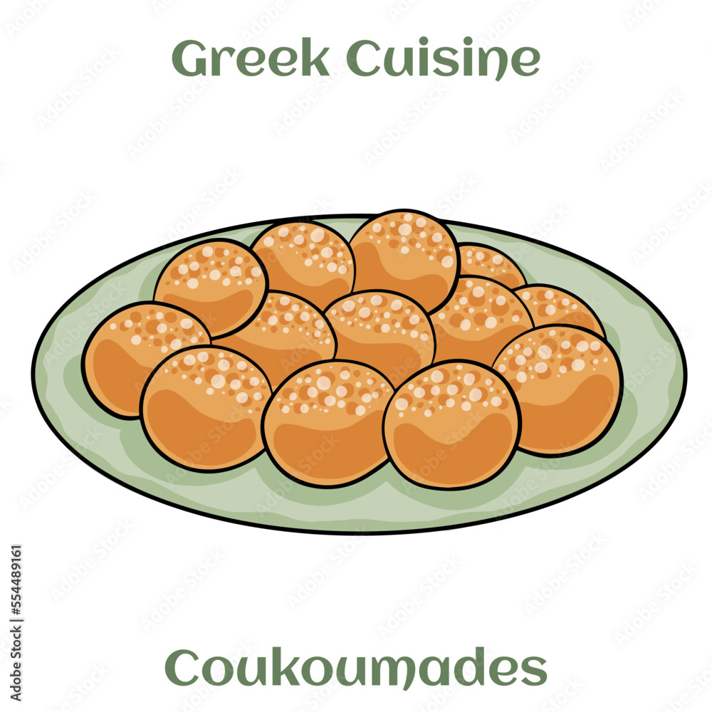 Loukoumades, that is Greek traditional donuts. Isolated vector illustration. Loukoumades, that is Greek traditional donuts. Isolated vector illustration.