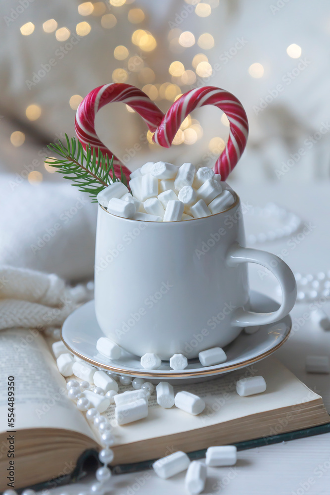Delicious marshmallow cappuccino on the New Year's table. Delicious marshmallow cappuccino on the New Year's table.