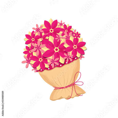 Bouquet flowers in parer cut style on white background.
