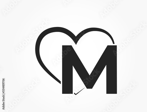letter m and heart. decorative initial letter for valentine's day design. romantic and love symbol