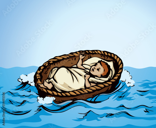 Little Moses in a basket. Vector drawing