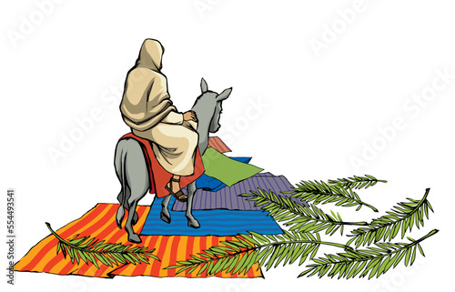 Jesus' Entry into Jerusalem. Vector drawing