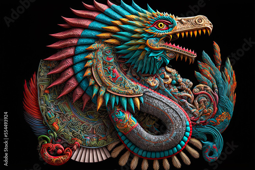 Quetzalcoatl, Aztec god. Generative AI photo