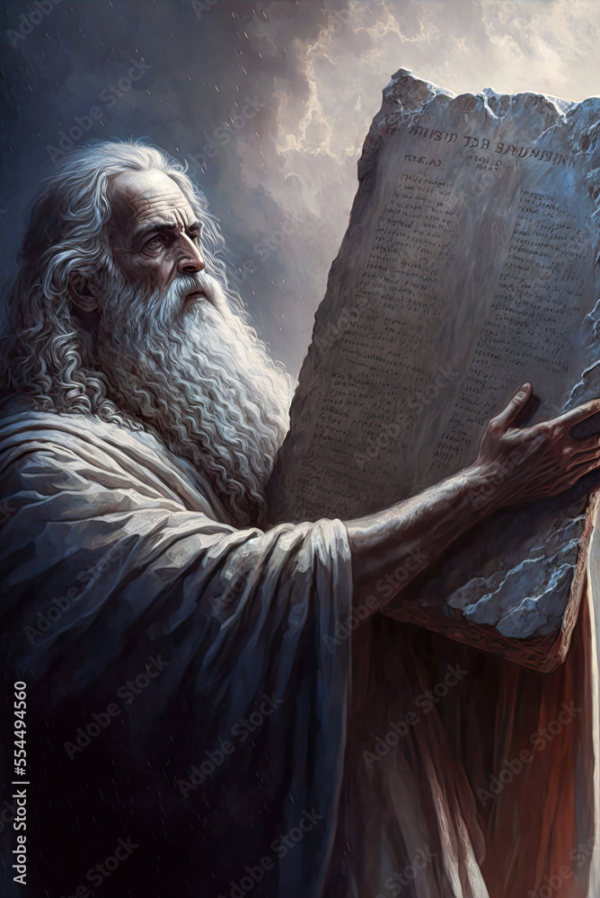 Moses receiving the ten commandments generative ai stock illustration