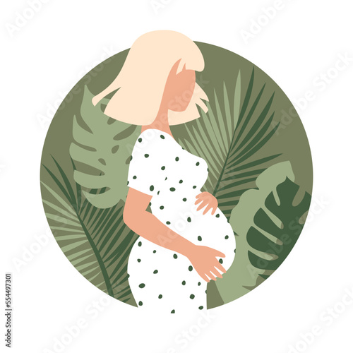 Pregnant women in round. Vector illustration