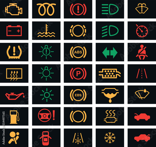vehicle fault lamps vector icon set
