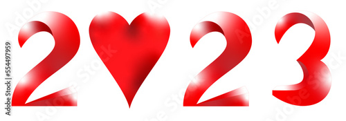 2023, rotes Herz,  Schrift 3d, transparenter Hintergrund