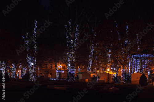 Zrinjevac city park decorated for Christmas at night, Zagreb, Croatia