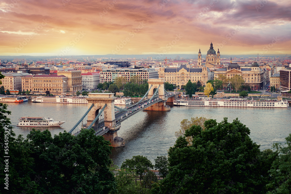 Travel by Hungary. Beautiful view of Budapest city and Danube river.