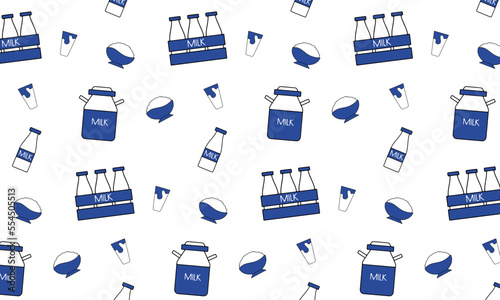 seamless pattern with colored icons of dairy products.  milk, milk can, cheese, kefir, cottage cheese, cow, udder minimal vector illustration. 