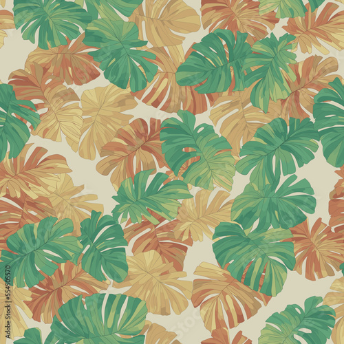 Seamless repeating pattern of tropical leaves