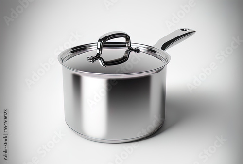 Isolated stainless steel saucepan on a white backdrop. Generative AI