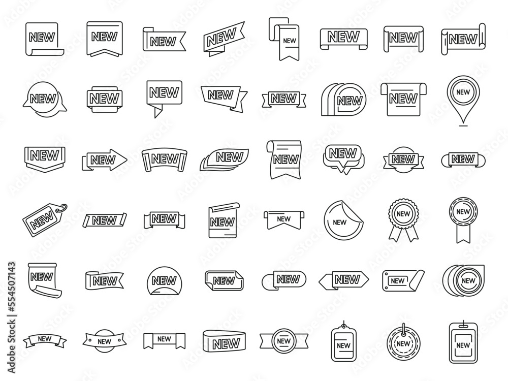 New price icons set outline vector. Sale discount. New deal New price icons set outline vector. Sale discount. New deal