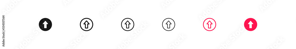 Update icon. Arrow up sign. Upgrade symbol. Top direction icons. Red and black color. Vector sign. Update icon. Arrow up sign. Upgrade symbol. Top direction icons. Red and black color. Vector sign.