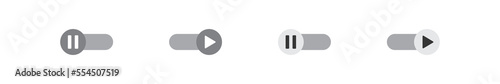 Toggle play and pause icons. Switch sign. Gray and white symbol. Slider button icon. Vector sign.
