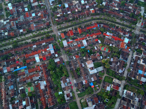 Aerial view or Bird view over the village with empty trafic road  at Citra raya cikupa  Tangerang  Banten  Indonesia