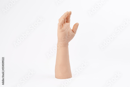 Arms for Medicine, tatto Silicone arm Fake arm Prototype Fake hand White skin Fake skin White background Plastic arm For training Close
