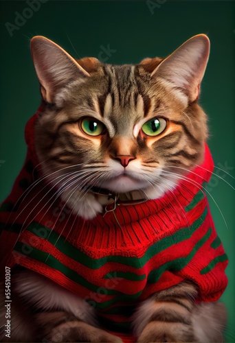very cute cat in christmas sweather portrait  © Diana