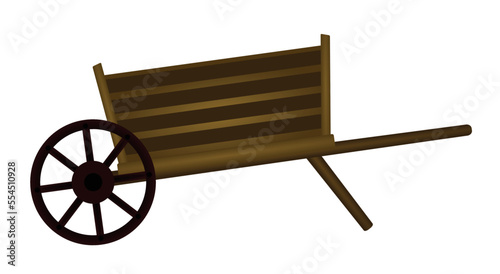 Retro wooden wheel barrow. vector illustration