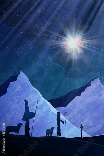 Obraz na plátně An angel visits shepherds near Bethlehem announcing that Jesus Christ, our Savior is born