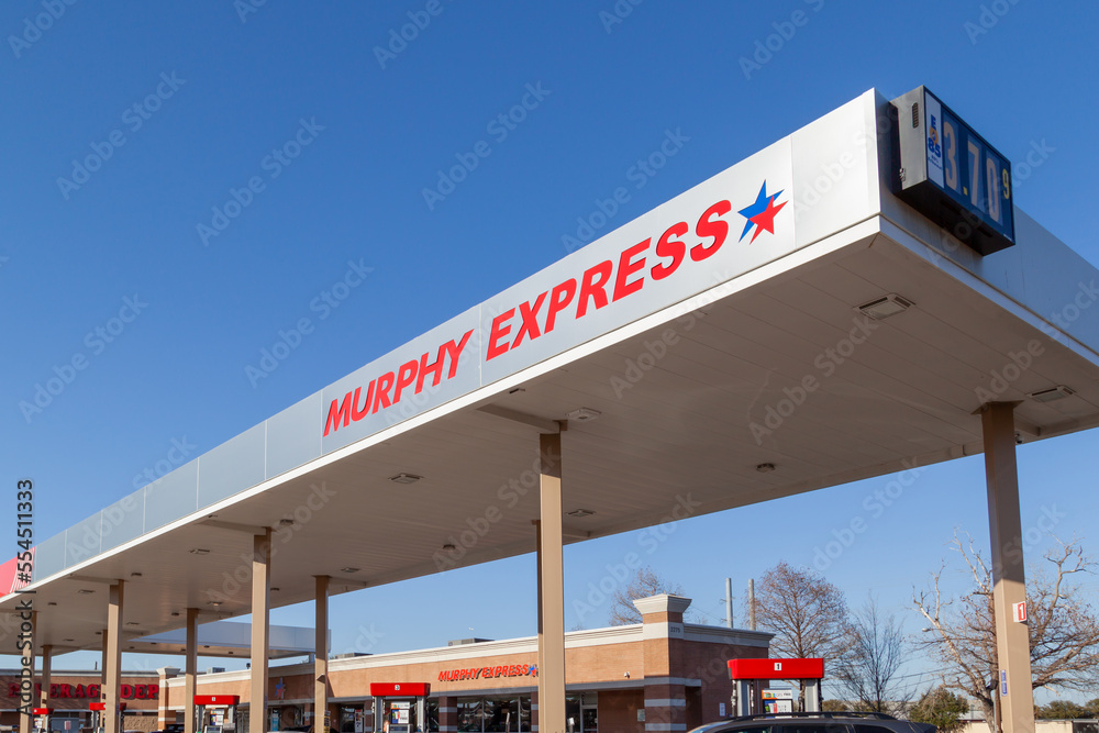 Texas, USA March 20, 2022 A Murphy Express gas station sign is shown