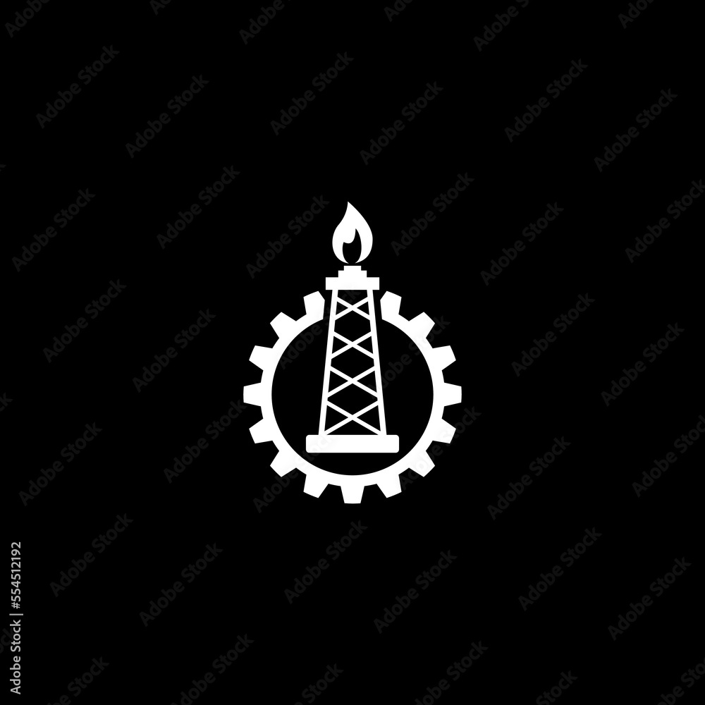 Oil rig flat graphic icon isolated on dark background