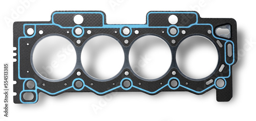 Close-up cylinder head gasket on a white background. The detail casts a shadow for volume. photo
