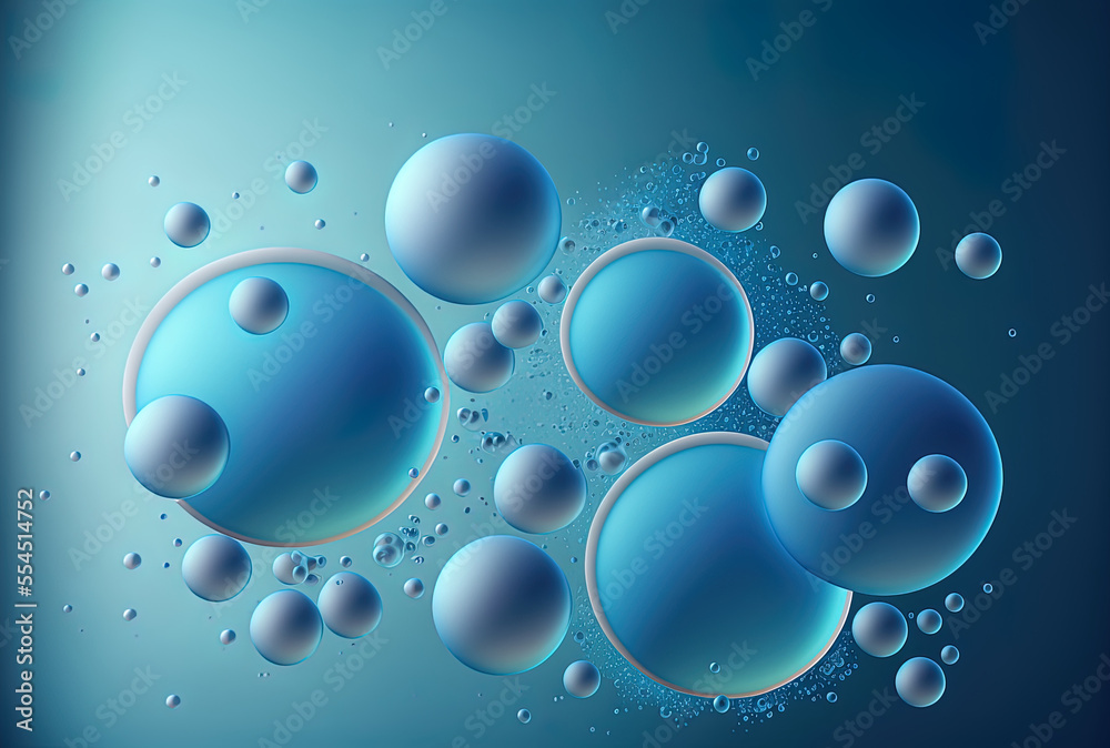 bubbles on a soft blue abstract backdrop. Generative AI
