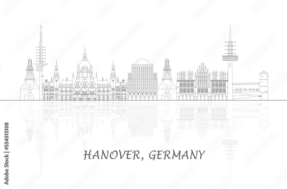Naklejka premium Outline Skyline panorama of city of Hanover, Germany - vector illustration