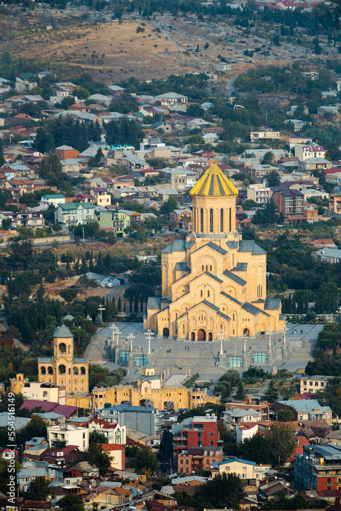 View of Sameba church from the hill in Tbilisi, Georgia