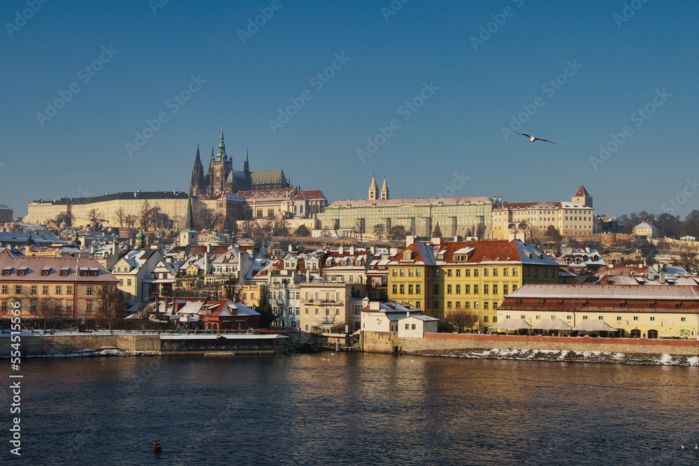 Fototapeta premium Pague castle from Charles bridge in winter time. Prague.