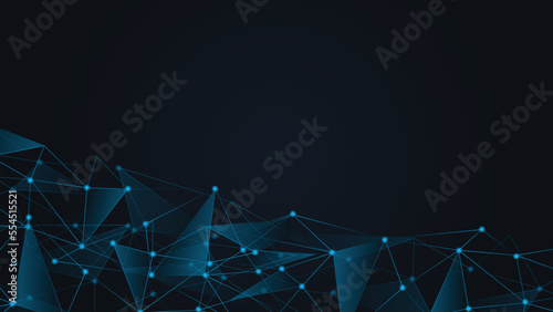 Global network connection, digital technology and communication concept. Blue polygon template, Backdrop, Empty space, 3D illustration.