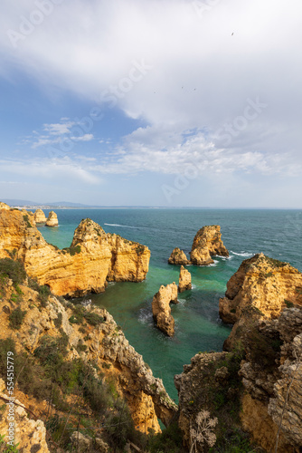 Dramatic view of a rugged Atlantic ocean coastline in Portugal Algarve Region
