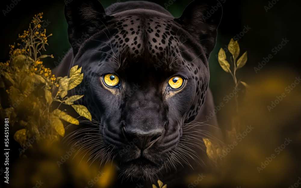 Front view of Panther on dark background. Predator series. digital art	 - obrazy, fototapety, plakaty 