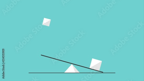 Seesaw and Cubes Animation Example. Scales. Motion Graphics Video.