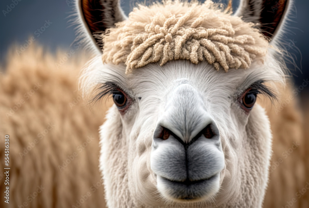 Obraz premium A curious alpaca posing for a picture. Generative AI