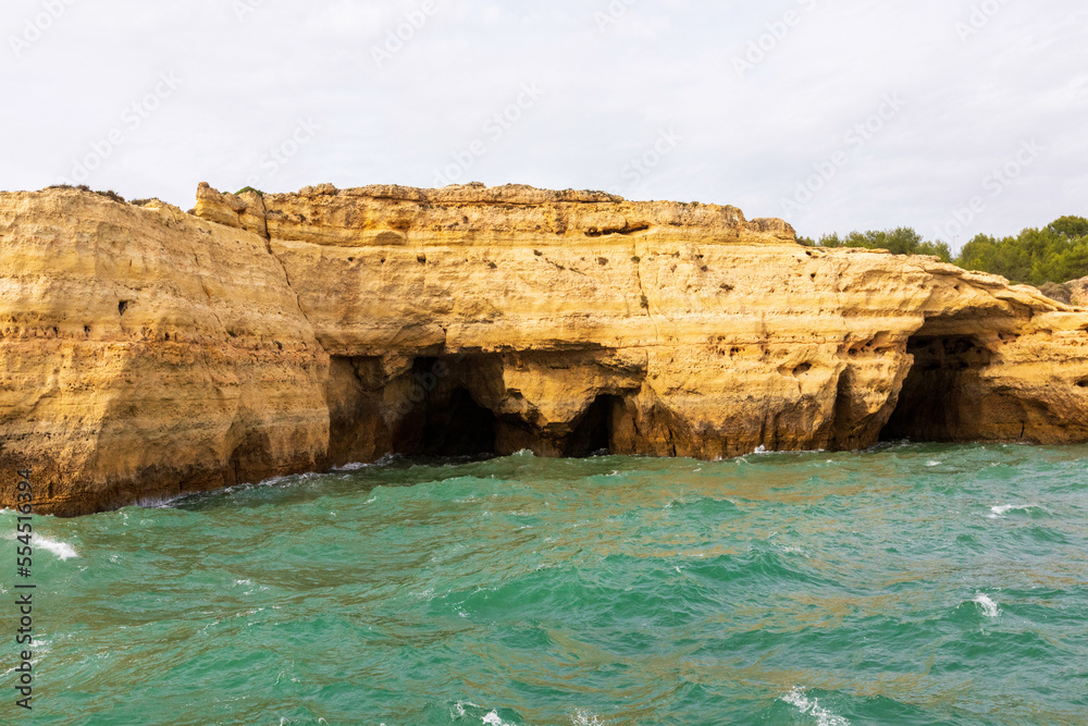 Dramatic view of a rugged Atlantic ocean coastline in Portugal Algarve Region