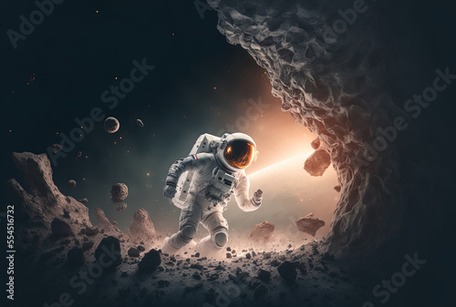 In an asteroid scenario, an astronaut. Generative AI