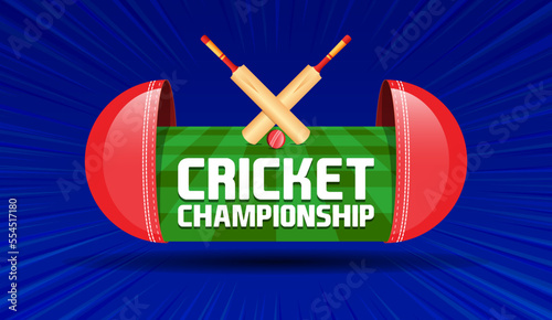 Cricket Championship Logo, Mnemonic, Symbol, Icon, label, Banner or Poster Design. A creative concept of cricket, bat, ball and ground split in half to make a creative unit - Vector, Illustration