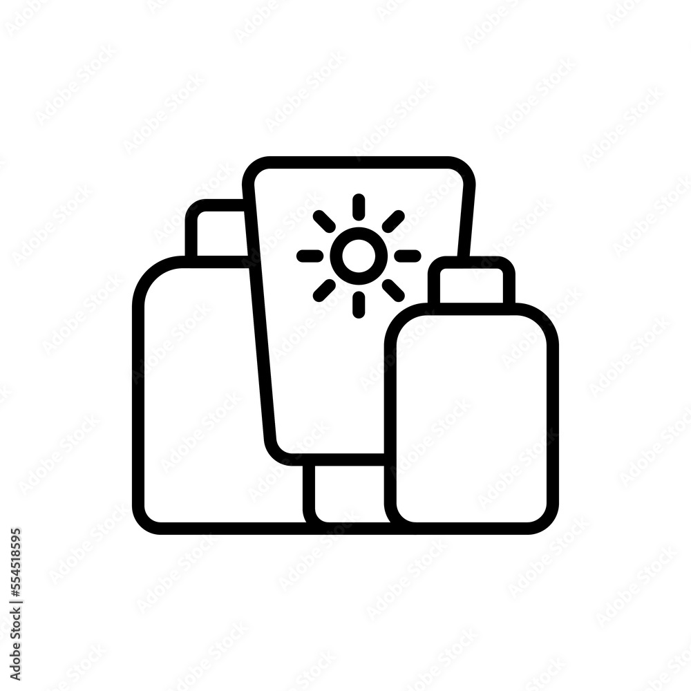 Sunscreen Line Icon. Sunblock Cream Linear Pictogram. Tanning Product for Protect of UV. Suntan Lotion Outline Icon. Editable Stroke. Isolated Vector Illustration. Sunscreen Line Icon. Sunblock Cream Linear Pictogram. Tanning Product for Protect of UV. Suntan Lotion Outline Icon. Editable Stroke. Isolated Vector Illustration.